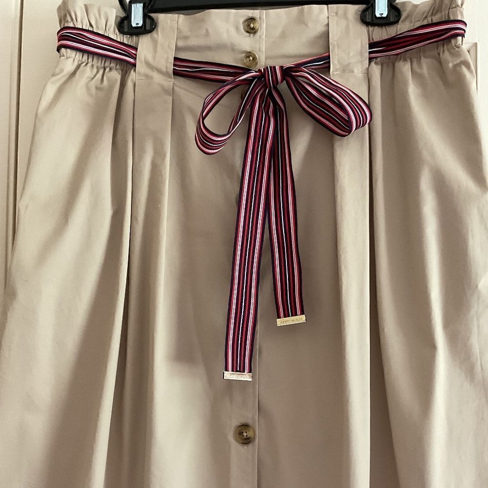 Tommy HILFIGER BEIGE COTTON FRONT BUTTONS BELTED COTTON SKIRT SIZE US 14 - Picture 4 of 15
